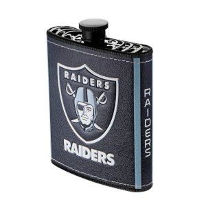 🏈 NEW! LAS VEGAS RAIDERS FLASK WITH FUNNEL INCLUDED-PLASTIC PU LEATHER …